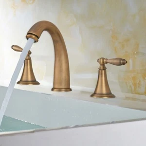 Antiguo grifo mezclador de bañera de latón de 3 orificios grifo de lavabo de baño amplio wnf434 - Imagen 1 de 8