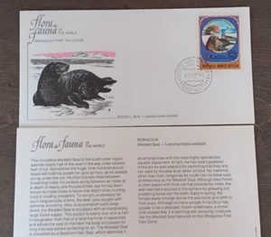 MONGOLIA WEDDELL SEAL 1980 AUDUBON SOCIETY CACHET 1980 FDC +INFO CARD UNAD - Picture 1 of 1