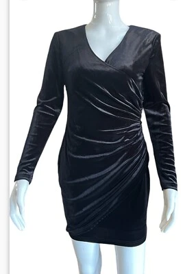 Alex Marie $168 Nikki Velvet Ruched Wrap Black Dress  Size 8P NEW NWT - Image 1 of 4