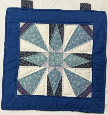 Snowflake Quilt HandQuilted Wall Panel Artist Adella New VTG Blue & White 16x16” - Image 1 of 4