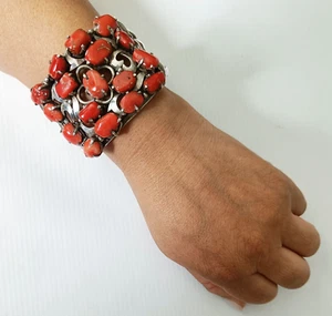 Brazalete fino vintage plata coral joyería tribal etnográfica - Imagen 1 de 5