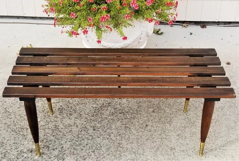 Vintage Mid Century Modern Wood Coffee Table Slat Bench Brass Fittings 39" x 16" Cover