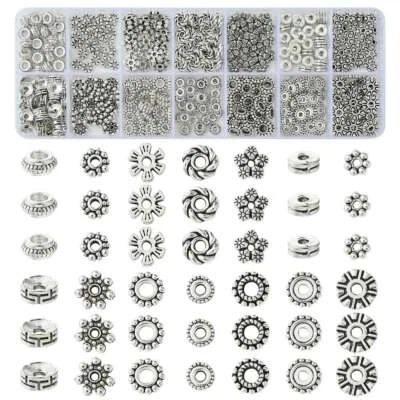 420pcs Antique Silver Spacer Beads,Tibetan Round Flower Beads for Jewelry Making - Image 1 of 4