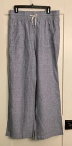 Athleta Cabo Sz 10 Tall Linen Wide Leg Pants Blue - Picture 1 of 3