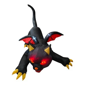 Halfoord Spooky Demon Black Cat W Wings Inflatable Motion Lights 5 Ft - Picture 1 of 11
