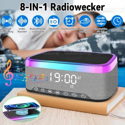 LED Radiowecker Funkuhr Bluetooth 5.3 Lautsprecher Digital Wecker Alarm Kinder - Bild 1 von 4