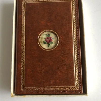 VTG Address Book MINI Petit point Flower Leather Cover Tabbed Blank Pages NOS - Image 1 of 4