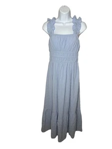 Kingston grau Baby Puppe blau Midikleid Rüschen Träger gesmokt Cottage Milkmaid M - Bild 1 von 10