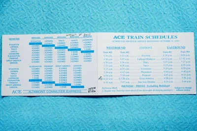 Ace Train Schedules - October 19, 1998 - Image 1 of 2