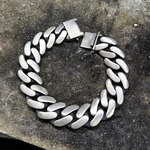 Herren Silber 15 mm Dicke Panzerkette Armband Handarbeit Schweres Glied Sterling Schmuck - Bild 1 von 8