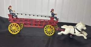Vintage Cast Iron Fire Ladder Wagon Horse Drawn Early Repro No Screws or Rivets - Picture 1 of 7