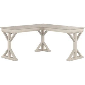 Bush Furniture Homestead 60"W Farmhouse L Shaped Desk Linen White Oak - Picture 1 of 8