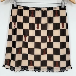 Minifalda de tablero de ajedrez Urban Outfitters a cuadros novedad dobladillo de lechuga, talla S - Imagen 1 de 14