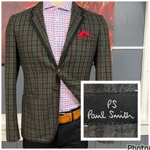 Paul Smith Blazer Jacket Mens 38S Short Slim Fit Wool Nylon Flannel Metal Button - Picture 1 of 12