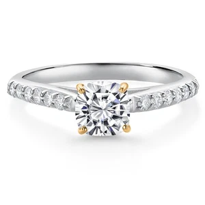 10K White and Yellow Gold White Lab Grown Diamond Engagement Ring | 0.94 Cttw | - Picture 1 of 4