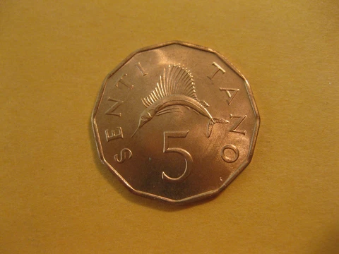 1976 Tanzania coin 5 Senti   SAILFISH    unc Beauty  animal coin  Sweet!! Cover