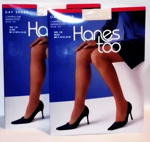 2 Hane Day Sheer Ctrl Top Sandalfoot Pantyhose PEARL CD - Picture 1 of 1