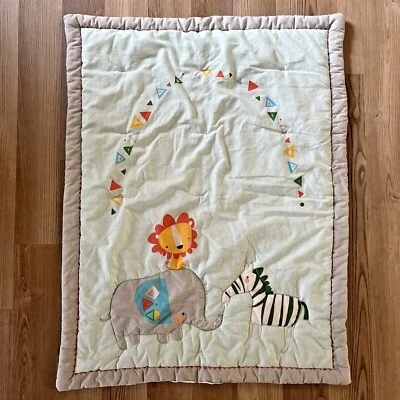 Edredón a rayas para cuna safari azul gris naranja cuna de bebé jirafa león cebra Foto 1 de 4