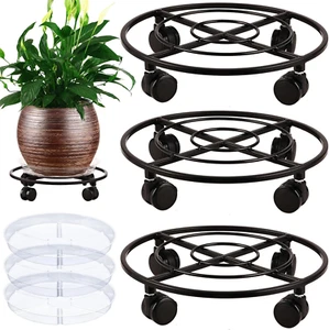 3 Packs Large Metal Plant Caddy 13.5" Heavy-Duty Plant Dolly with Wheels Iron Ro - Picture 1 of 12