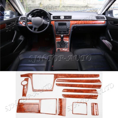 For 2011-2015 Volkswagen Passat peach wood fiber Car Interior kit Cover Trim 11p — 第 1/4 张图片