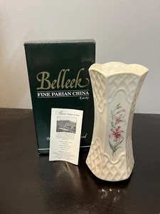Belleek Ireland Country Trellis 7" Bone China Flared Vase Pink Tiger Lilies-NIB - Picture 1 of 5