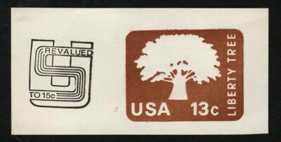 US 1978 #U588 Brown 15c on 13c Revalued Liberty Tree Cut Square Mint Unused - Image 1 of 2