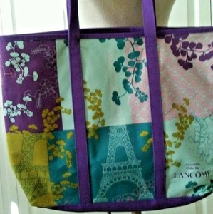 Bolso de Mano Lancome Paris Shopper púrpura/verde/dorado con motivo de torre EIFFEL - Imagen 1 de 6