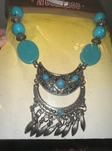 Native American Faux Turqouise Necklace Western Halloween Costume Jewelry - Picture 1 of 5