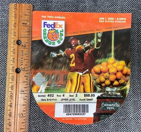 2004 JAN 70TH ORANGE BOWL TICKET STUB FLORIDA SEMINOLES MIAMI HURRICANES 93022C Cover