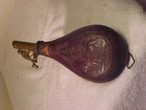 Antique Muzzleloader Leather Shot Pouch 8” Dog Black Powder Shot Flask Civil War - Picture 1 of 9