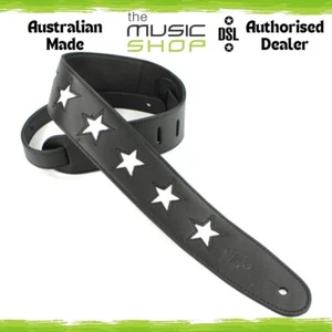 Australian Made DSL White Star 2.5" Black Leather Guitar Strap - STAR25-15-WHITE - Picture 1 of 1