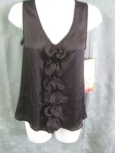 Anthropologie Lapis Top Size Medium Black Satin Ruffled / Purple Knit Back NWT - Picture 1 of 6