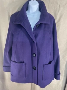 Collection by Gallery L Ladies Purple Button Down Lined Coat Jacket Wool Nylon - Picture 1 of 17