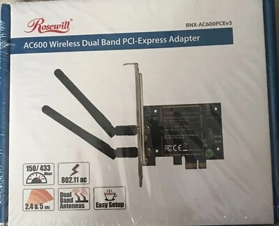 Rosewill Wi-Fi Adapter / Wireless AC600 Adapter / PCI Express Network Card, Dual - Image 1 of 4