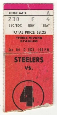Boleto de los Pittsburgh Steelers vs Denver Broncos 1975 12/10/75 Lynn Swann 2 TDs Foto 1 de 2