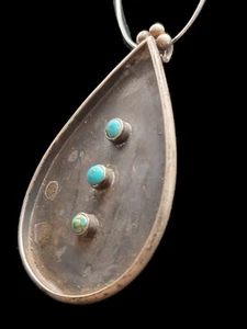 Vintage Pendant Signed CK Turquoise Studded Old Teardrop shape Sterling Silver - Picture 1 of 4