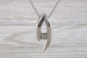 Diamond set 18ct White Gold Solitaire Necklace - Picture 1 of 11