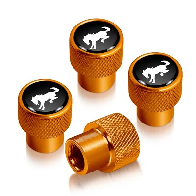 Tapas de vástago de válvula de neumático de aluminio negro sobre dorado Ford Bronco Foto 1 de 4