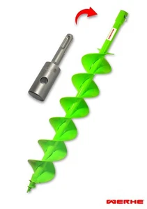 WERHE® Profi Bohrer VollStahl, Erdbohrer 120 mm DoppelWelle Mit SDS Plus Adapter - Picture 1 of 9