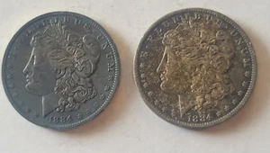 1884-O MORGAN Silver $1 Dollar 2-Coin Lot ~ Original Dark Patina ~Mid-Hi Grade ~ - Picture 1 of 12