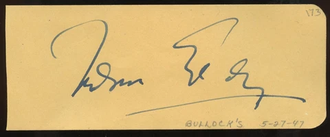 Nelson Eddy d1967 signed 2x5 autograph on 5-27-47 at Bullock's Wilshire Store Cover