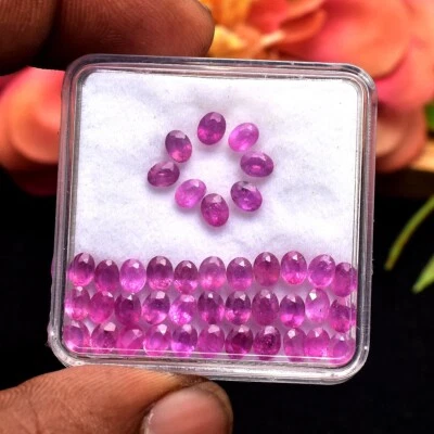 41 Pcs Natural Mozambique Ruby Rich Red 4mm 3mm Oval Faceted Cut Loose Gemstones - Image 1 of 4