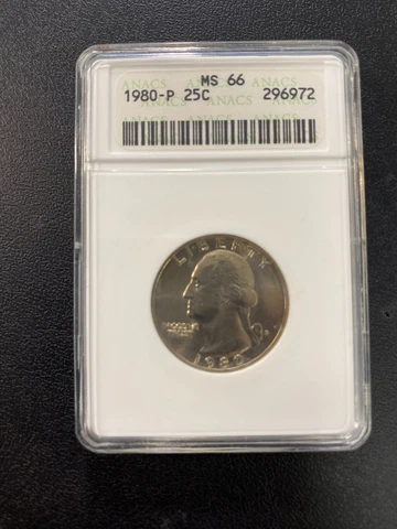 1980 P WASHINGTON QUARTER ANACS MS-66 - UNCIRCULATED - CERTIFIED SLAB - 25C Cover