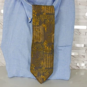 Neck Tie Mens Yellow Taupe Suit Ancient Museum Rustic Aztec CLAUDIO VALENTINO - Picture 1 of 11