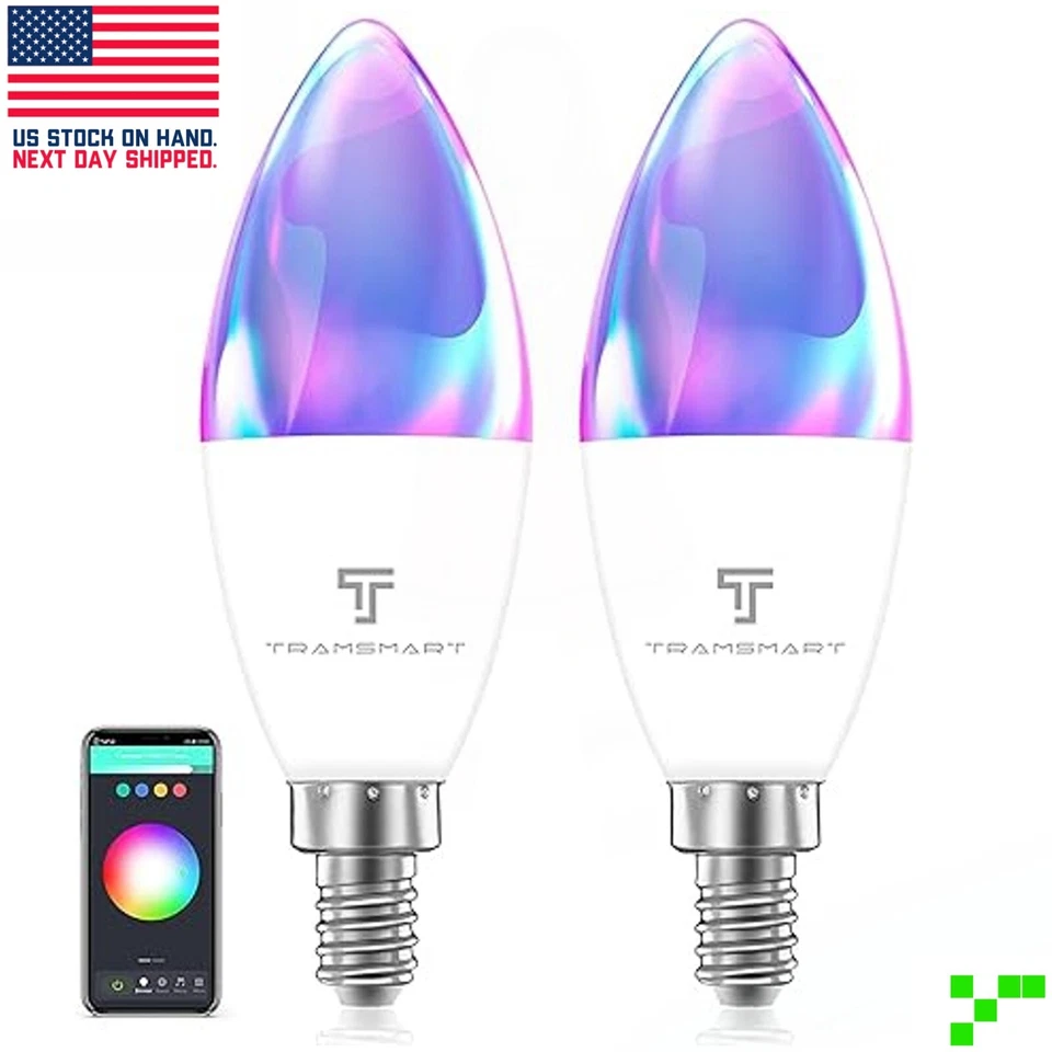 2 pc WiFi Smart Candle LED Light Bulbs E12 5W Dimmable RGB Color Changing Bulb - Image 1 of 4