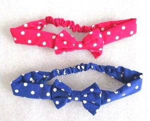 Headbands For Girls & Women 2 Pieces Red & White & Blue & White Polka Dot - Picture 1 of 8