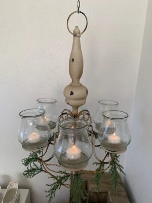 Araña de 6 velas de metal envejecido Chippy casa de campo campo francés SHABBY CHIC Foto 1 de 4