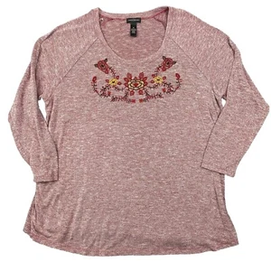 Karen Brooks Top Shirt Womens 3X Long Sleeve Rayon Knit Embroidered Boho Fall - Picture 1 of 6