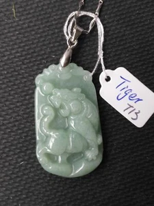Chinese Zodiac - TIGER Hand-carved Grade A Natural Jade Pendant - Picture 1 of 1