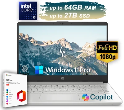 HP Laptop Computer Office 2024 14" FHD Intel i3 Upto 4.1GH 64GB RAM 2TB SSD Pro - Image 1 of 4